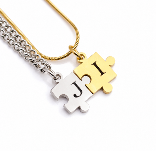 2 Collares rompecabezas Plata y Dorado