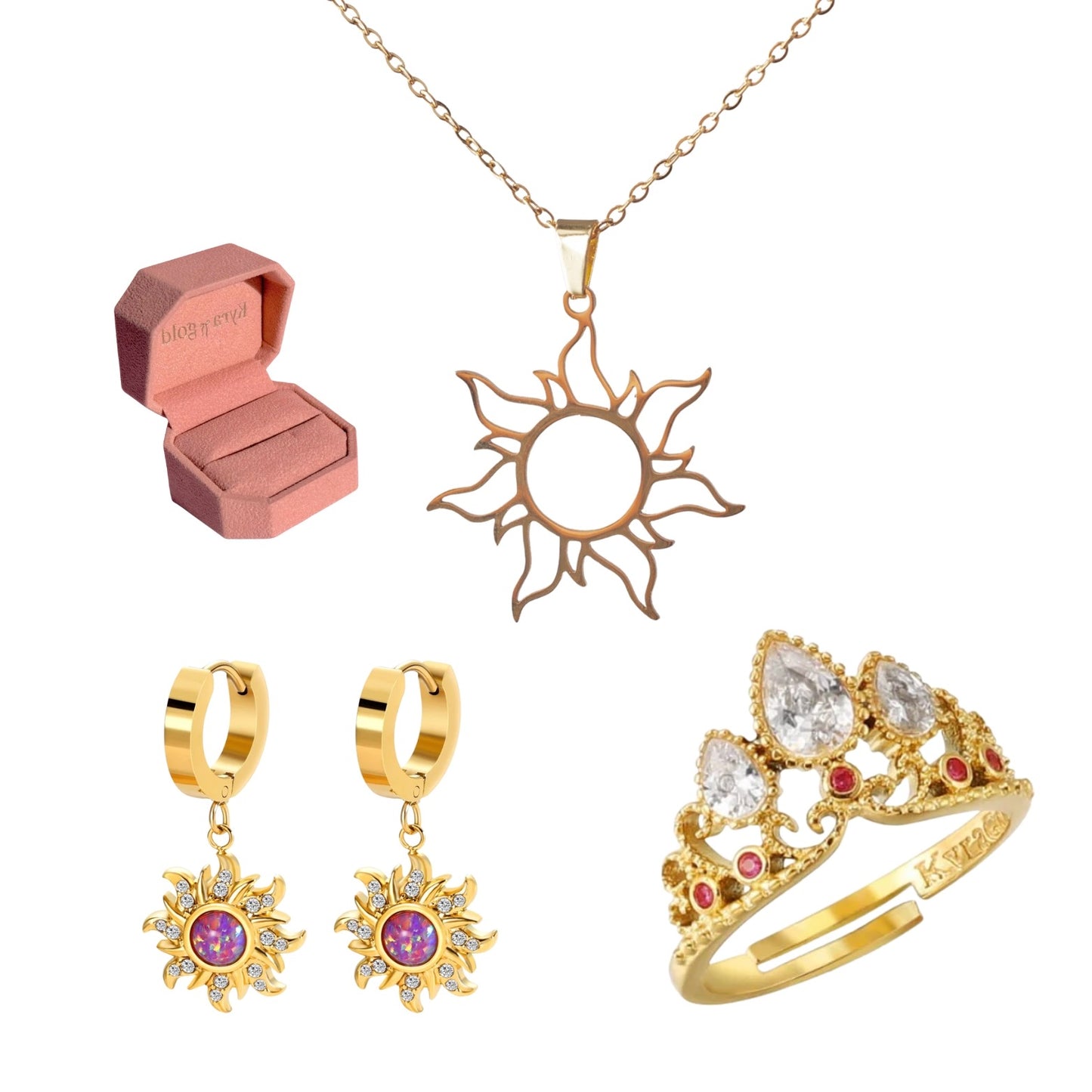 Set Collar Anillo Y Aretes Rapunzel